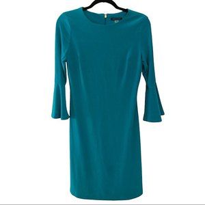 Tommy Hilfiger Women Bell Sleeve Business Chic Sheath Dress Sz 4 Turquoise blue